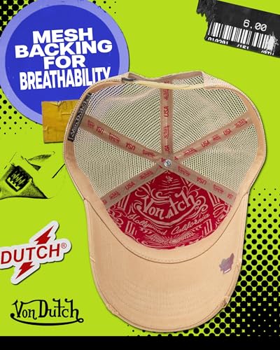 Von Dutch Unisex Trucker Hat - Retro Classic Solid Color Mesh Back Snapback Baseball Cap for Men & Women. - color: Khaki