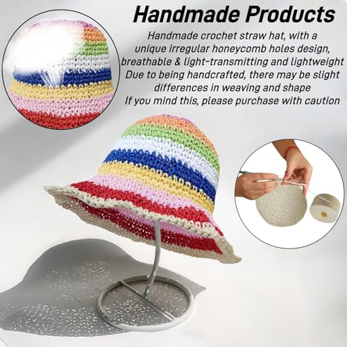 Floppy Big Beach Straw Hats for Women Foldable Summer Wide Brim Packable Sun Hat Womens Travel Straw Fedora Hat - color: Rainbow-1