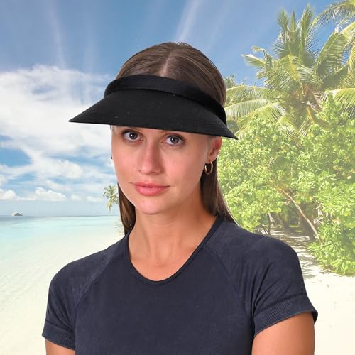 2 Pack Sun Visors Women Wide Brim Clip on Summer Hats Adjustable UV Protection - color: 2pcs,black