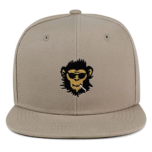Smoking Monkey Hip-Hop Snapback Hat Embroidered Baseball Cap Wild Animal Funny - color: 01. Khaki