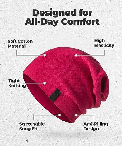 Warm Slouchy Beanie Hat - Deliciously Soft Daily Beanie in Fine Knit - color: Fuchsia