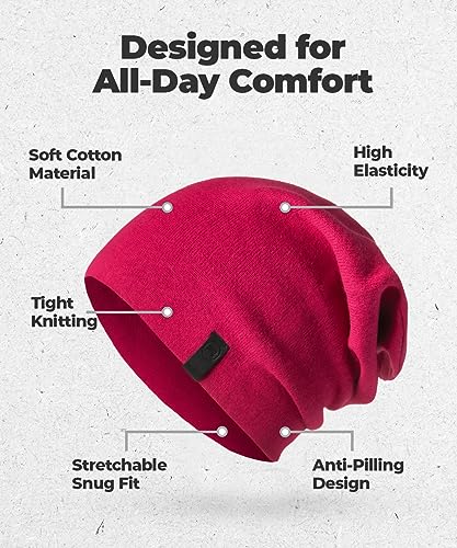 Warm Slouchy Beanie Hat - Deliciously Soft Daily Beanie in Fine Knit - color: Fuchsia