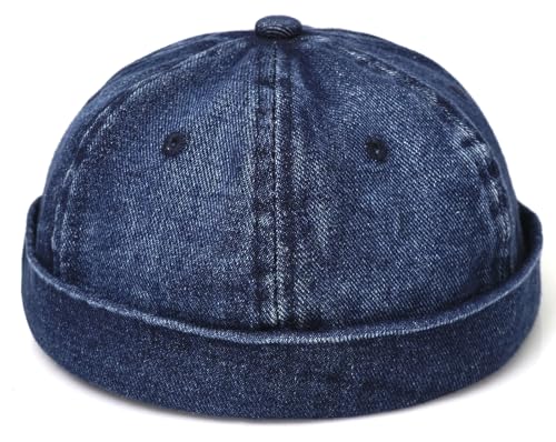 Classic Denim Skull Cap for Men Adjustable Brimless Beanie Hat for Everyday Casual Wear - color: Navy Blue