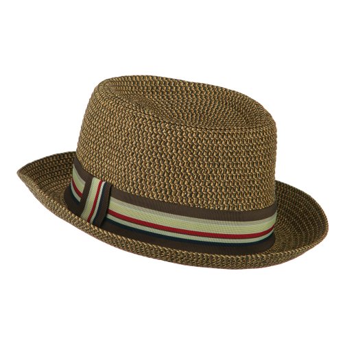 Kid's Pork Pie Stripe Band Fedora - color: Brown