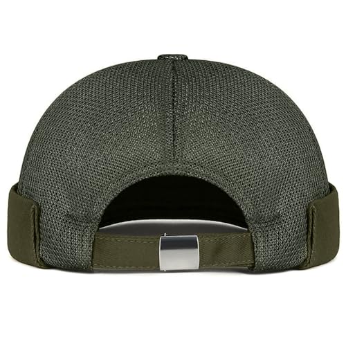 Mens Mesh Brimless Cap with No Brim, Summer Docker Cap Beanie Hat Flip Sailor Skullcap Breathable - color: Dark Green