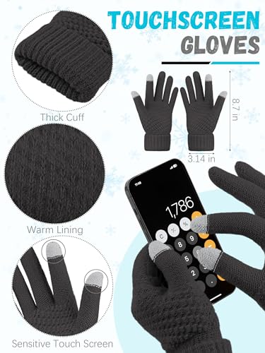 LOROME Winter Beanie Hat Scarf Gloves, Warm Fleece Knit Neck Scarf Set Gift - color: Dark Gray