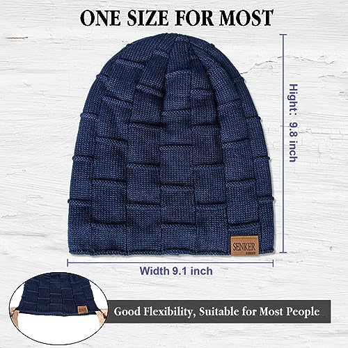 Senker Fashion 2 Pcs Winter Slouchy Beanie Hats for Men, Warm Mens Beanies - color: Black Navy Blue
