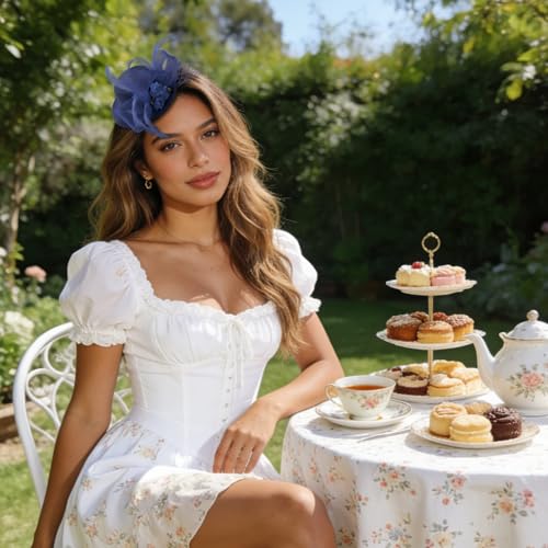 Fascinator Hat Tea Party Accessories Wedding Headwear for Girls and Women - color: Navy Blue