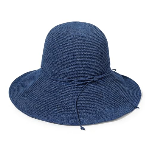 Beach Sun Hats for Women Foldable Straw Bucket Summer Hat Packable Travel - color: Navy Blue