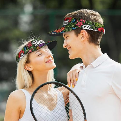 Sun Visor Hats Adjustable Open Top Sport Hat for Golf Women/Men - color: Hawaii Hibiscus