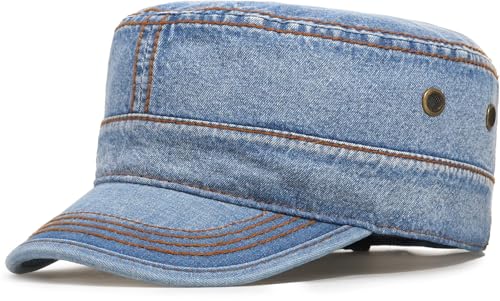Glamorstar Unisex Cadet Army Caps Military Cap Vintage Flat Top Hats for Men Women - color: D Denim Blue