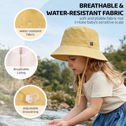 Toddler Bucket Hats UPF 50+ Baby Sun Hat Adjustable Kids Sun Protection Summer Hat Wide Brim Beach Hat for Boys Girls 0-6Y - color: Yellow, size: 0-6 Months
