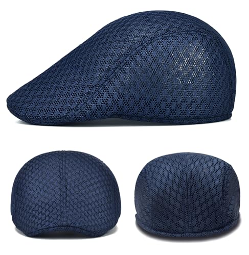 2 Pack Teenagers' Mesh Cap Breathable Summer Newsboy Hat Adjustable Beret Ivy Cap Irish Riding Hiking Hats - color: Black/Navy