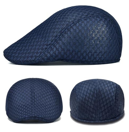 2 Pack Teenagers' Mesh Cap Breathable Summer Newsboy Hat Adjustable Beret Ivy Cap Irish Riding Hiking Hats - color: Black/Navy