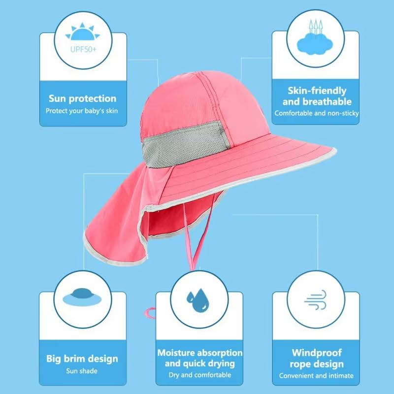 Girls Sun Hat Summer Outdoor Safari Fishing-Hat Boonie-Cap for Toddler Kids with Neck Flap for 3-12Y