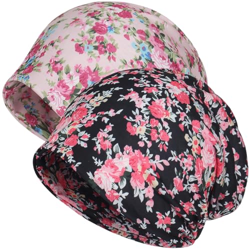 Jemis Sweet Heartwarming Breast Cancer Beanie Hat, Romantic Knitted Hat, Cancer Headwear Caps Baggy Skull Sleep Scarf - color: 2 Pack Black & Pink