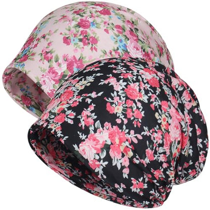 Jemis Sweet Heartwarming Breast Cancer Beanie Hat, Romantic Knitted Hat, Cancer Headwear Caps Baggy Skull Sleep Scarf - color: 2 Pack Black & Pink