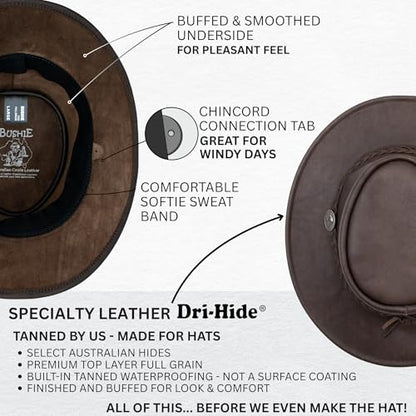 1035 Full Grain - Australian Cattle Leather Cowboy Hat - Foldable, Lightweight, Durable, Water Resistant - color: Brown, size: Small