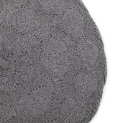 ZLYC Women French Beret Hat Reversible Solid Color Knit Warm Artist Cap - color: Cable Pattern Gray