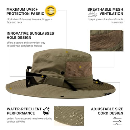 TOP-EX UVCoolix™ Men's Wide Brim Sun Hat with Cooling Neck Flap - color: Army Green, size: X-Large-XX-Large