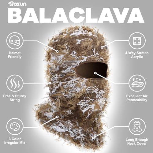 ROXUN Distressed Ski Mask Balaclava, Yeat Shiesty Fluffy Knitted Full Face - color: 01- Brown Mixed