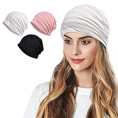 Ababalaya Womens Cotton Summer Beanie Chemo Headwear Sleep Cap - color: C-1409pack