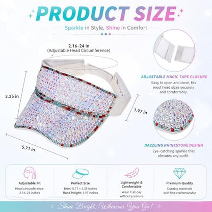 Shiny Women's Bling Rhinestone Visor Sun Protection for Tennis Golf Beach - color: Whiteabcolorf