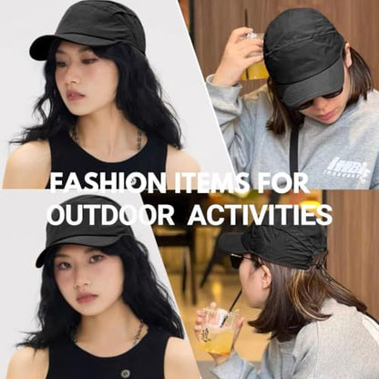 5 Panel Hat, Quick Dry Baseball Cap, Drawstring Elastic Sport Cap for Running, Fishing - color: Black
