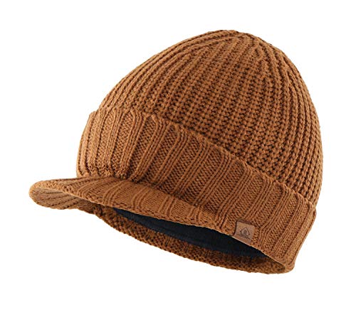 Home Prefer Men's Winter Hat Thick Knit Beanie Cap with Visor Newsboy Beanie Hat - color: Brown