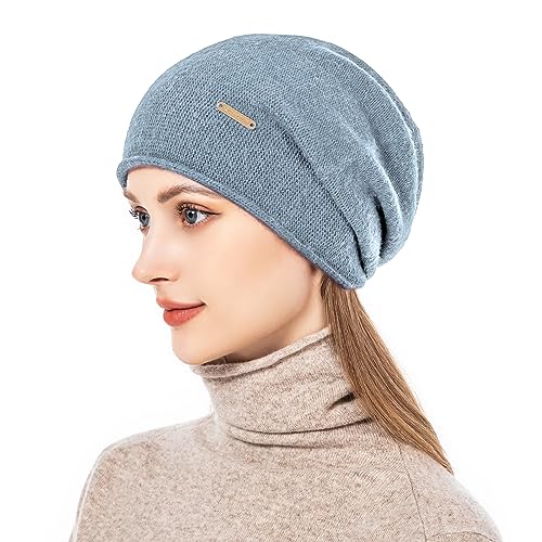Knit Slouchy Beanie Hats for Women Cashmere Ski Cap Knitted Wool Soft Warm Winter Hat - color: A16-blue