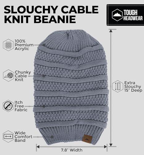 Tough Headwear Slouchy Oversized Beanie Hat - Warm Winter Hats for Women - Stretch Fit Mens Beanie - color: Light Gray