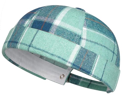 DIYDECAL Striped Plaid Brimless Worker Cap,Retro Skullcap Docker Hat for Men Womens - color: Green