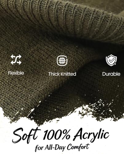 Home Prefer Men's Winter Beanie Hat with Brim Warm Double Knit Cuff Beanie Cap Watch Radar Hat - color: Army Green