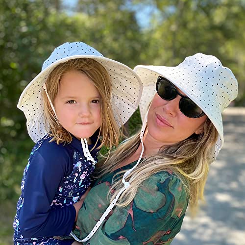 JAN & JUL Girls' Grow-with-Me Cotton Xplorer Sun Hat with Large Brim - color: Dots, size: 5-12 Years