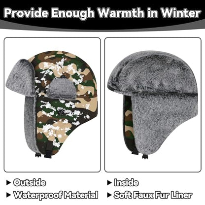 Olreco Waterproof Toddler Winter Hat Warm Fur Fleece Baby Boy Winter Hat Kids Snow Hats Girls Boys Trapper Hats with Earflaps - color: Waterproof Desert Camo With Grey Fur, size: 2-5T