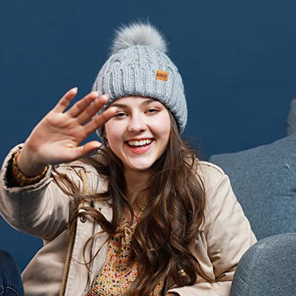REDESS Women Winter Pompom Beanie Hat with Warm Fleece Lined Thick Slouchy Snow Knit Hat Skull Ski Cap - color: Caramel Color