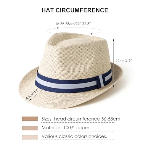 4 Pack Short Brim Straw Fedora Summer Beach Sun Hat Men - color: 4 Pcs Set B