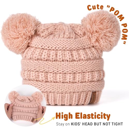 FURTALK Baby Winter Knitted Beanie Hat Soft Warm Pom Poms Toddler Skull Cap - color: White+pink+multicolor, size: 0-12 Months