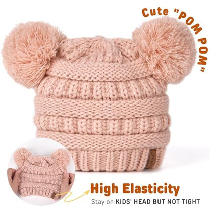 FURTALK Baby Winter Knitted Beanie Hat Soft Warm Pom Poms Toddler Skull Cap - color: White+pink+multicolor, size: 1-3T