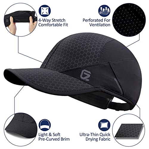 GADIEMKENSD Stretch Running Hat with Soft Brim, Quick Dry, Unstructured, Unisex-Adult - color: Black
