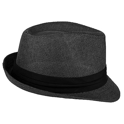Gelante Summer Fedora Panama Straw Hats with Black Band - color: Black, size: Large-X-Large
