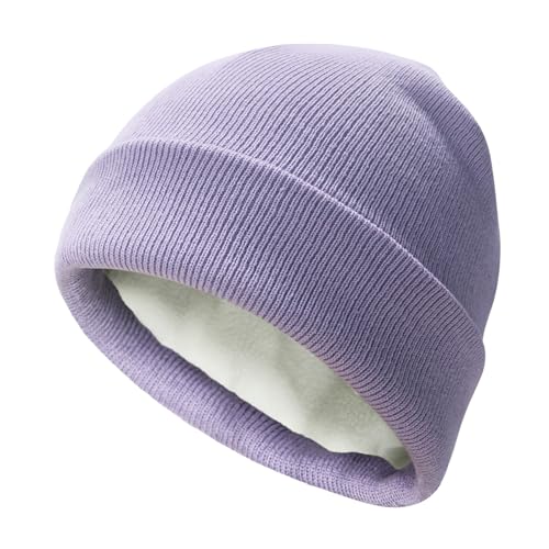 PFFY Beanie for Men Women Unisex Knit Cuffed Winter Thick Lined Beanies Hat - color: Pure Lightpurple