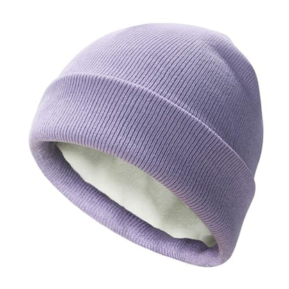 PFFY Beanie for Men Women Unisex Knit Cuffed Winter Thick Lined Beanies Hat - color: Pure Lightpurple
