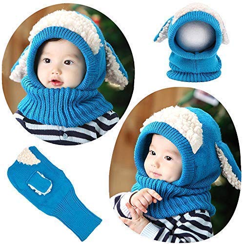 Scarf Woolen Earflap Hood Warm Skull Knit Caps，Crochet Earflap Pilot Hats Beanie Cap for Toddlers Baby Girls and Boys - color: Hat4-blue