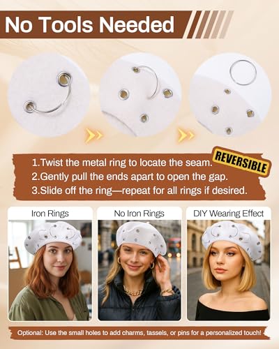 AWAYTR Punk Beret Hat for Women - 90% Wool Blend Goth Alt French Cap - color: White