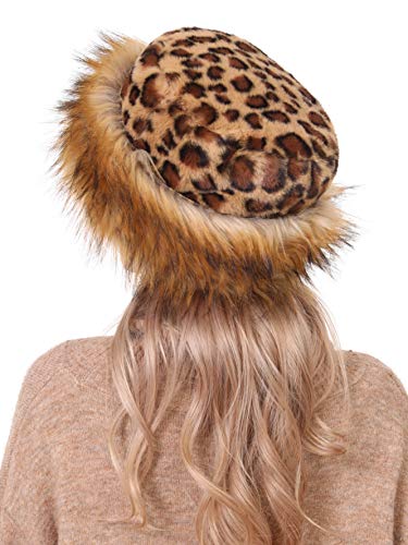 sy soul young Women's Leopard Faux Fur Hats Fluffy Bucket Hat Russian Style - color: Leopard