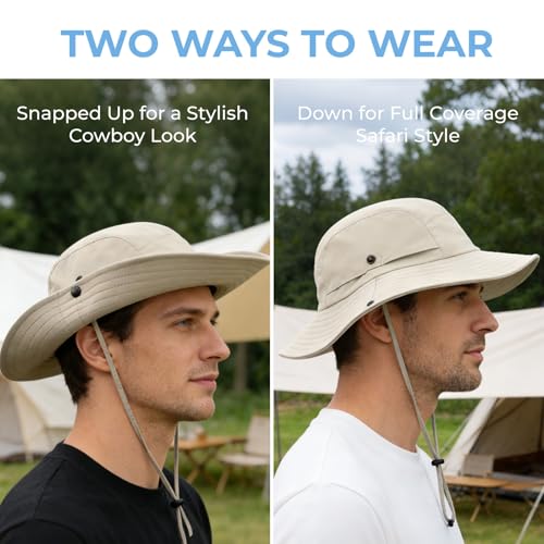 WANDER Sun Bucket Hat UPF 50+ Quick-Dry Wide Brim Fishing Boonie - color: Khaki
