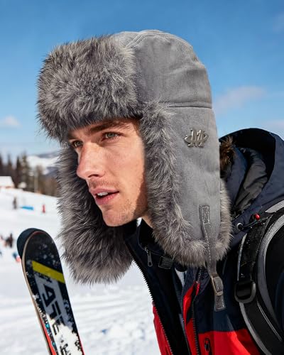 Croogo Faux Fur Trapper Hats with Ear Flaps Aviator Hat for Cold Weather Outdoor Ski Cap Black Ushanka Hat for Men Women - color: Pl2513-gray