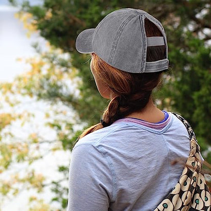 HH HOFNEN Ponytail Hat for Women Washed Distressed Baseball Cap Ponycaps - color: #1-1 Grey