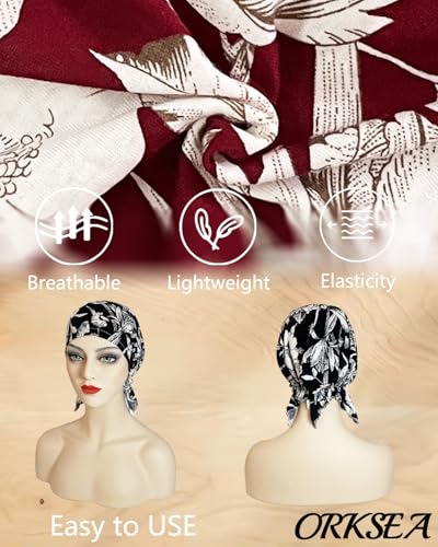 Chemo Headwear for Women Head Scarf Hats Beanie Coverings Scarves - color: Red Flowers